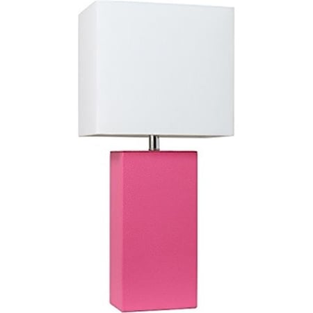 Elegant Designs LT1025-HPK Modern Leather Table Lamp - Hot Pink With White Fabric Shade